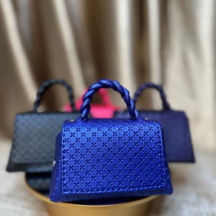 Mini handmade leather handbag in blue – The Braids Brand Ghana