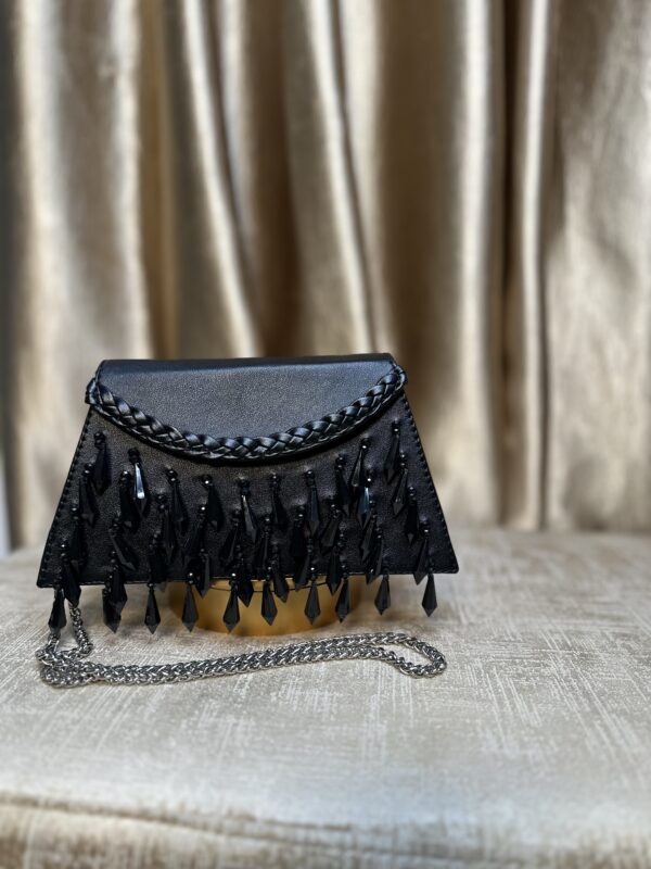 Black Beaded handmade leather bag