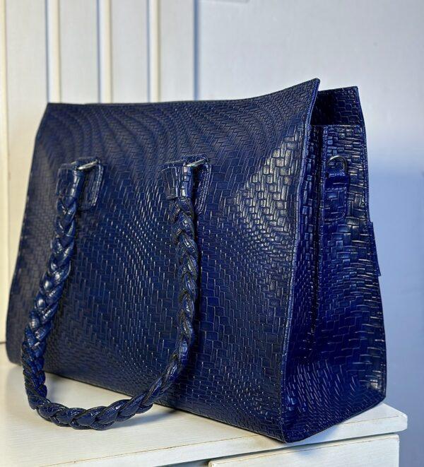 Blue handmade leather tote set – The Braids Brand Ghana