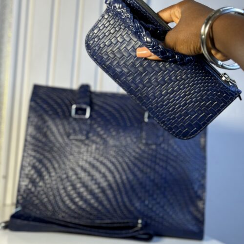Blue handmade leather tote set – The Braids Brand Ghana