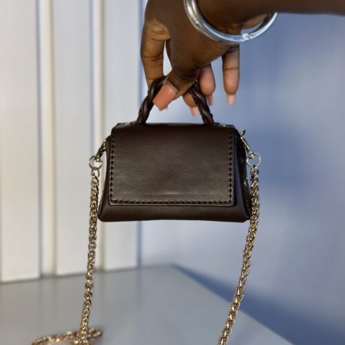 Mini handmade leather handbag in brown – The Braids Brand Ghana