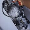 Handmade snake skin grey leather curved flap bag
