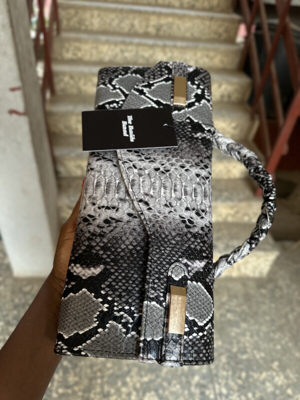 Handmade snake skin grey leather curved flap bag