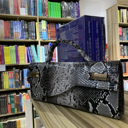 Handmade snake skin grey leather curved flap bag