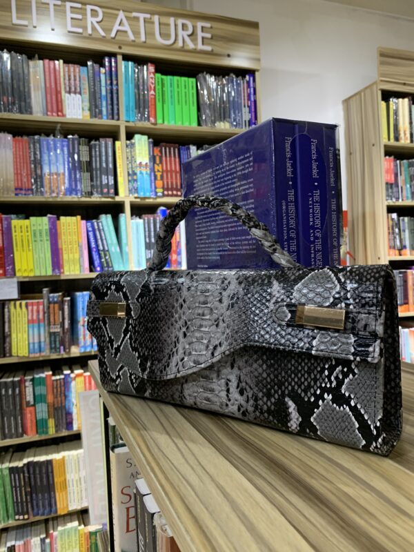 Handmade snake skin grey leather curved flap bag