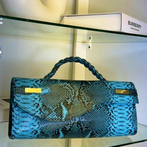 Handmade blue snake skin leather bag – The Braids Brand Ghana