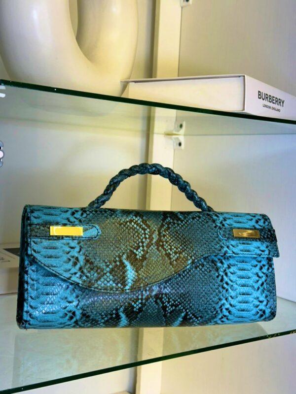 Handmade blue snake skin leather bag – The Braids Brand Ghana