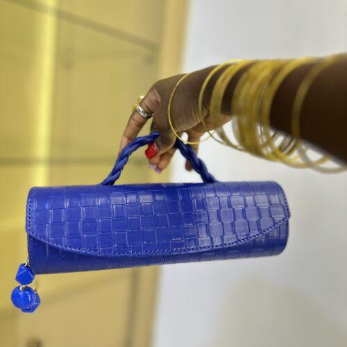 Handmade blue cylinder leather bag - The braids Brand