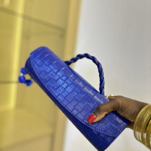 Handmade blue cylinder leather bag - The braids Brand