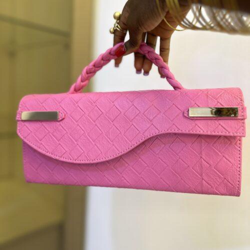 Pink Curved Flap leather bag- The braids Brand