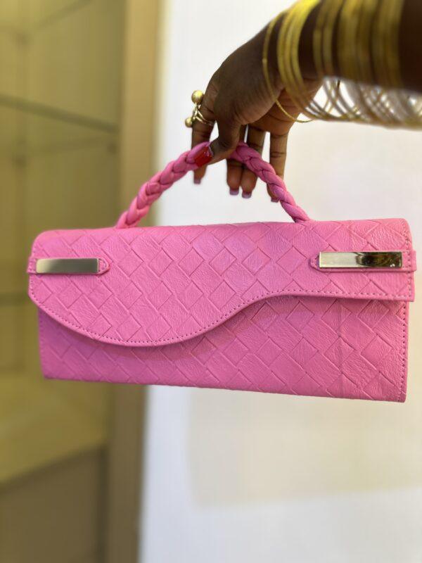 Pink Curved Flap leather bag- The braids Brand