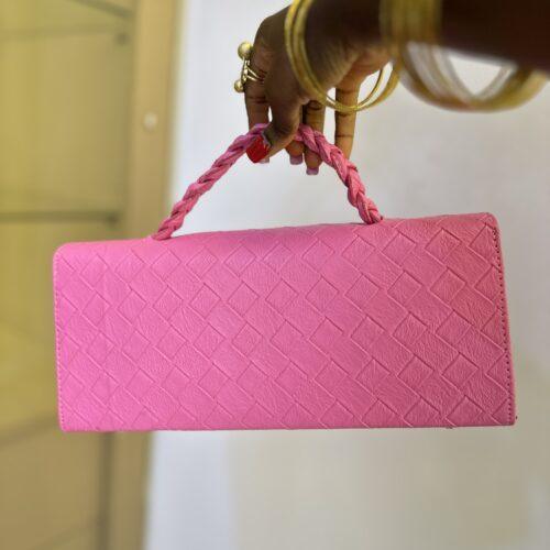 Pink Curved Flap leather bag- The braids Brand