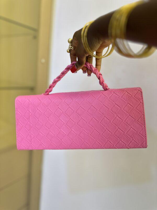 Pink Curved Flap leather bag- The braids Brand